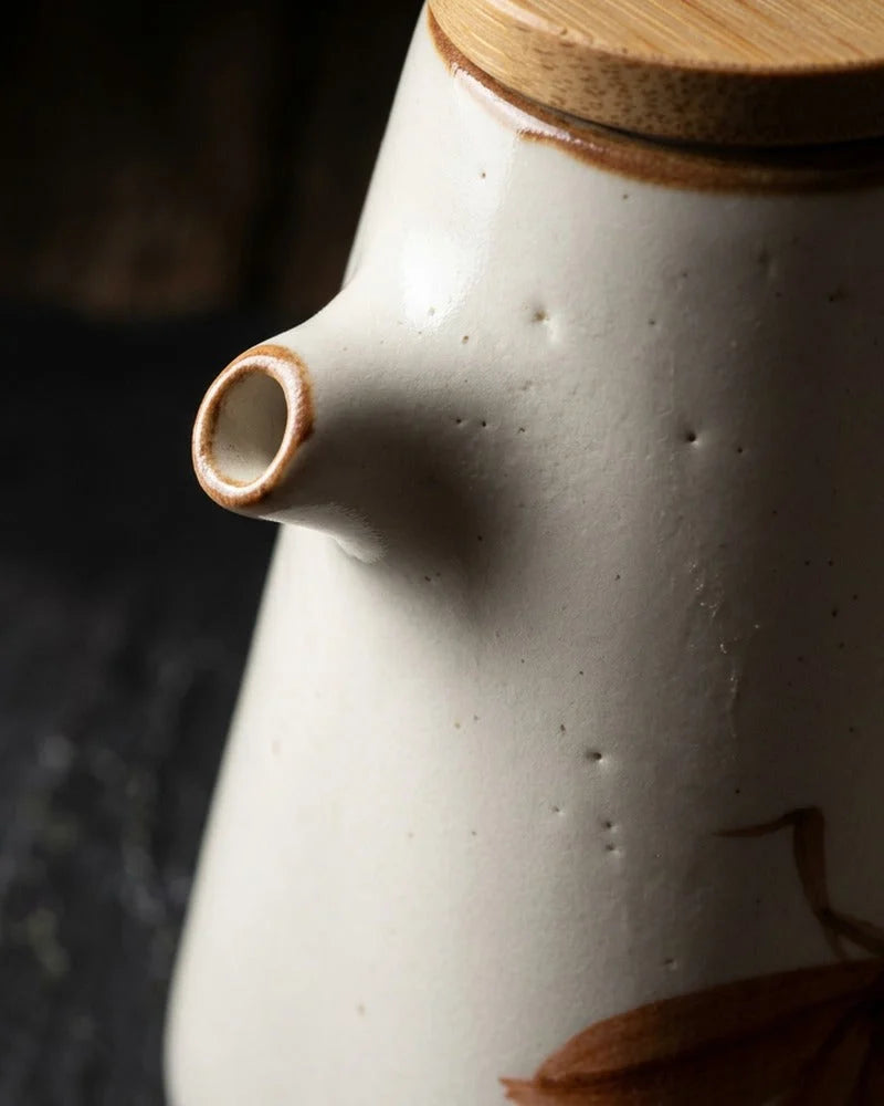 Japanese Nana Ceramic Sauce Dispenser - Tabletop Bottle for Soy Sauce - close-up detail from Japanese Kitchen Supply