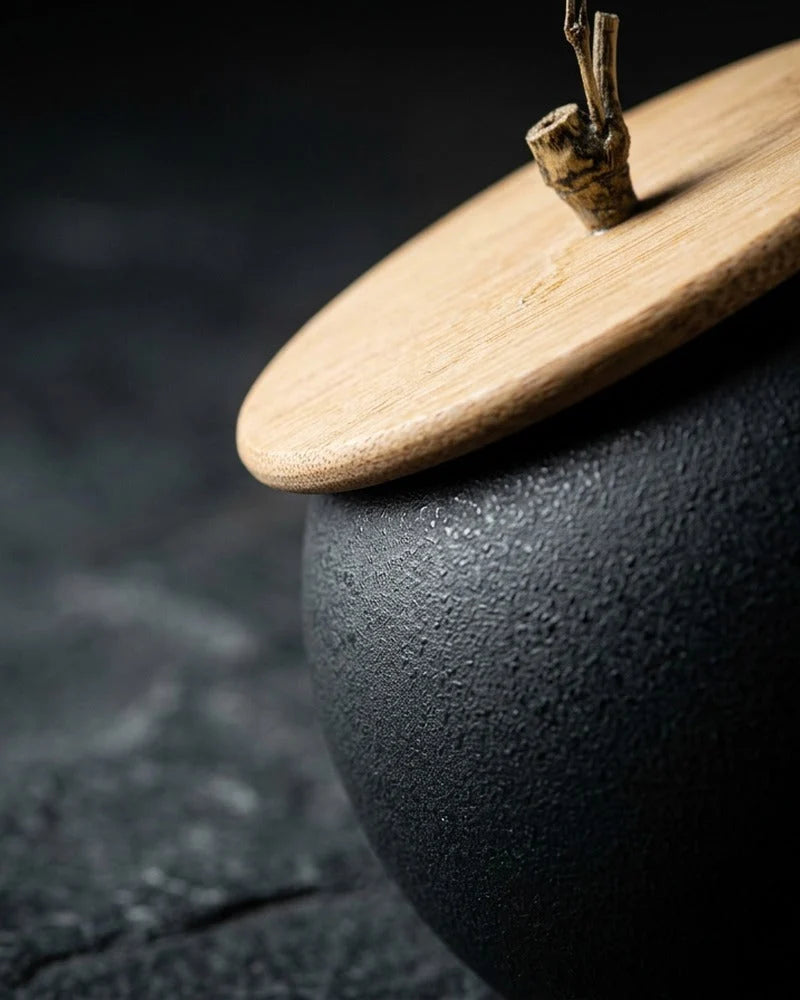 Japanese Netsume Mei Matcha Storage Jar - close-up detail - Japanese matcha tea set and tea ceremony tools from Japanese Kitchen Supply