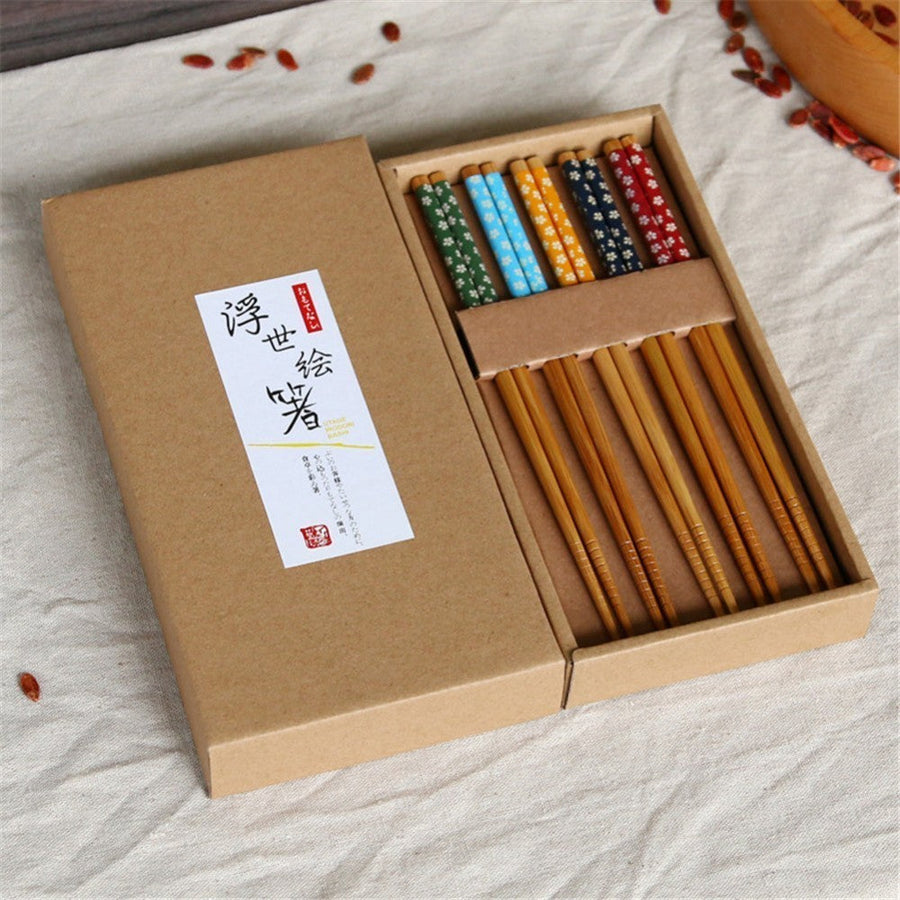 Japanese Osaka Chopsticks Set of 5 Pairs Chopsticks & Cutlery Set - alternate angle from Japanese Kitchen Supply