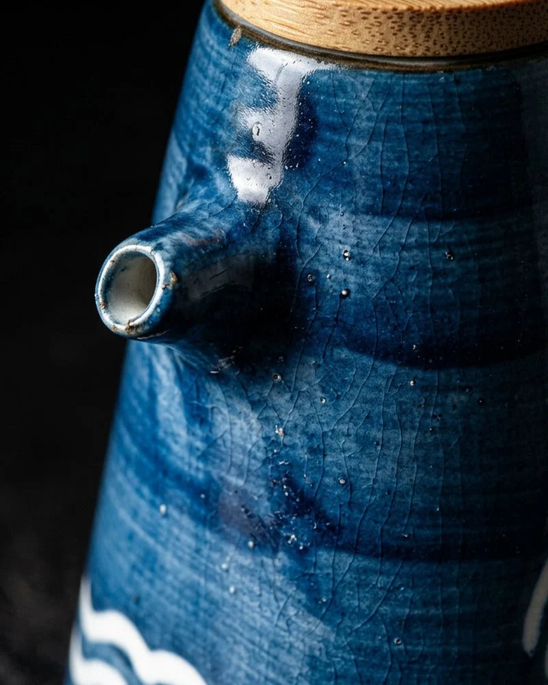 Japanese Roku Ceramic Sauce Dispenser - Tabletop Bottle for Soy Sauce - close-up detail from Japanese Kitchen Supply
