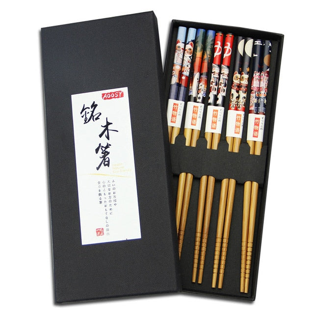 Japanese Shimojima Chopsticks Set of 5 Pairs Chopsticks & Cutlery Set - alternate angle from Japanese Kitchen Supply
