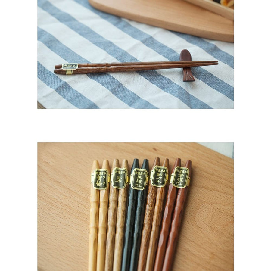 Japanese Shimonoseki Wood Chopsticks Set of 5 Pairs Chopsticks & Cutlery Set - set view from Japanese Kitchen Supply