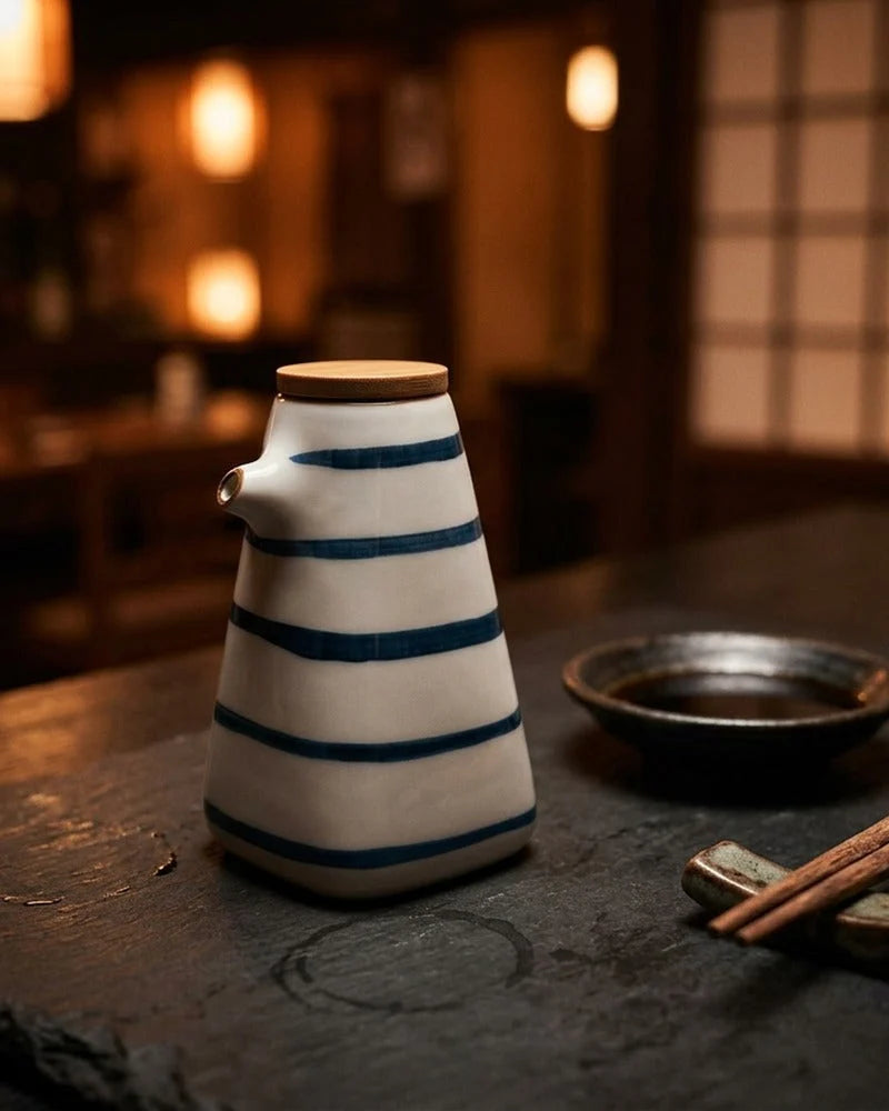 Japanese Sichi Ceramic Sauce Dispenser - Tabletop Bottle for Soy Sauce - alternate angle from Japanese Kitchen Supply