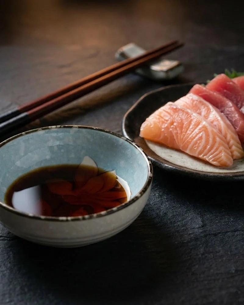 Japanese Sora Ceramic Sauce Bowl - Small Dish for Soy Sauce & Dips - alternate angle from Japanese Kitchen Supply