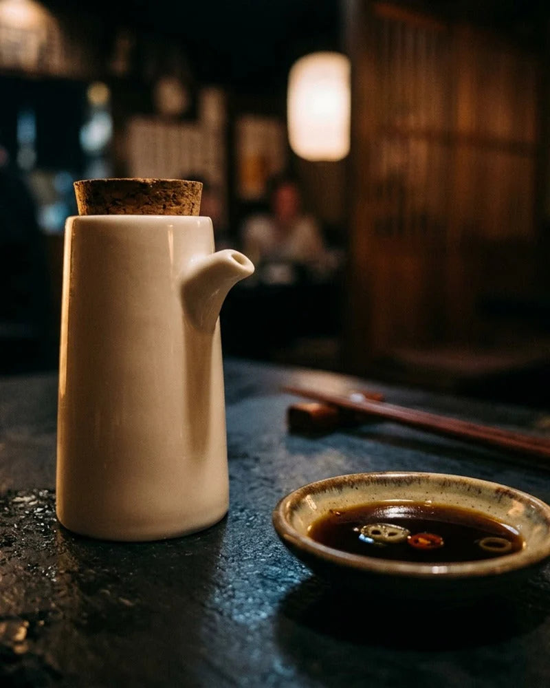 Japanese Sugamo Ceramic Sauce Dispenser - Tabletop Bottle for Soy Sauce - alternate angle from Japanese Kitchen Supply