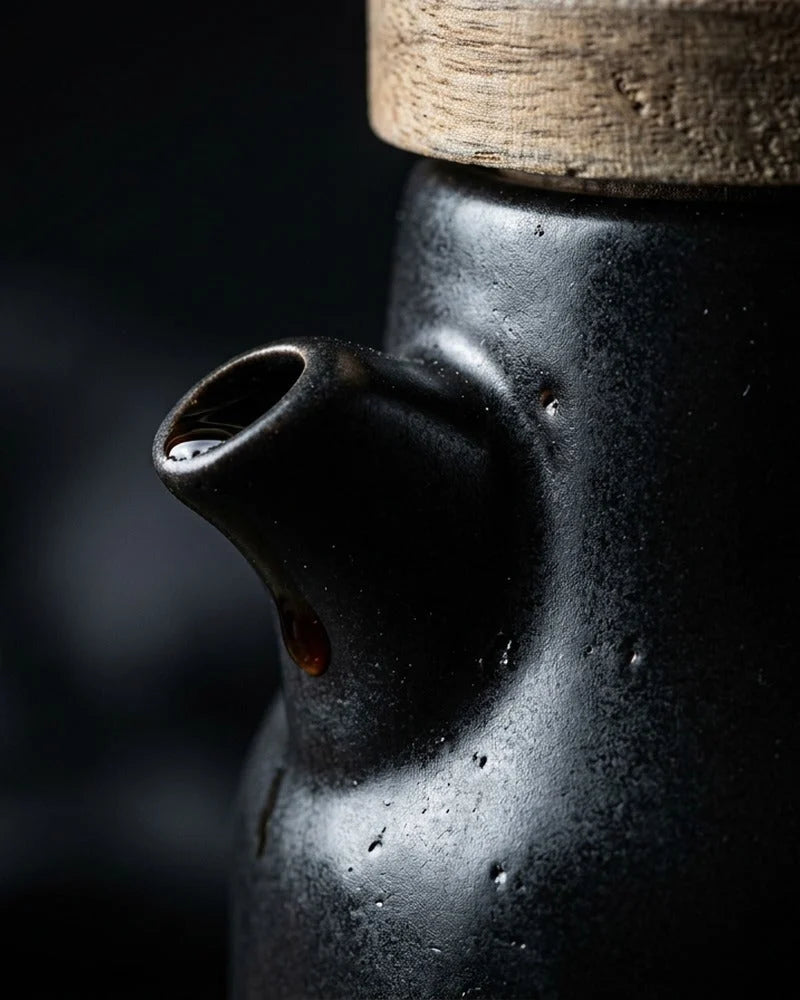 Japanese Suidobashi Ceramic Sauce Dispenser - Tabletop Bottle for Soy Sauce - close-up detail from Japanese Kitchen Supply