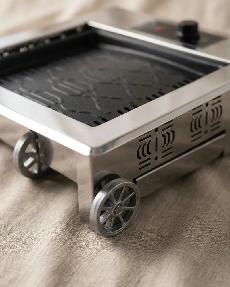 Japanese Tanigawa Portable Charcoal Grill, Aluminum Alloy Trolley, alternate view