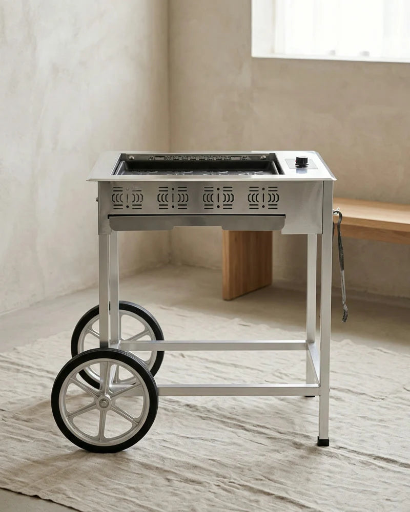 Japanese Tanigawa Portable Charcoal Grill, Aluminum Alloy Trolley