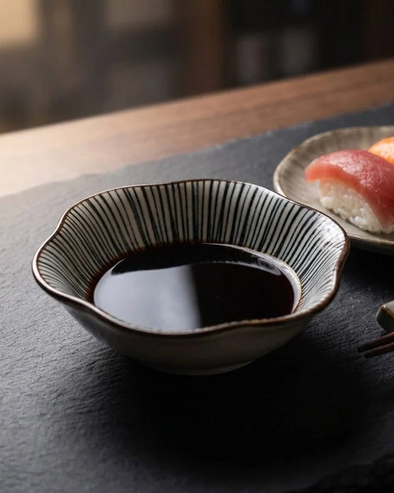 Japanese Tsubasa Ceramic Sauce Bowl - Small Dish for Soy Sauce & Dips - alternate angle from Japanese Kitchen Supply