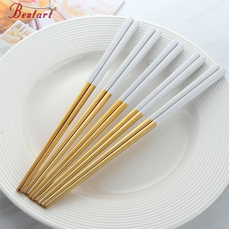 Japanese Tsuiki Stainless Steel Chopsticks Set of 5 Pairs Chopsticks & Cutlery Set - set view from Japanese Kitchen Supply