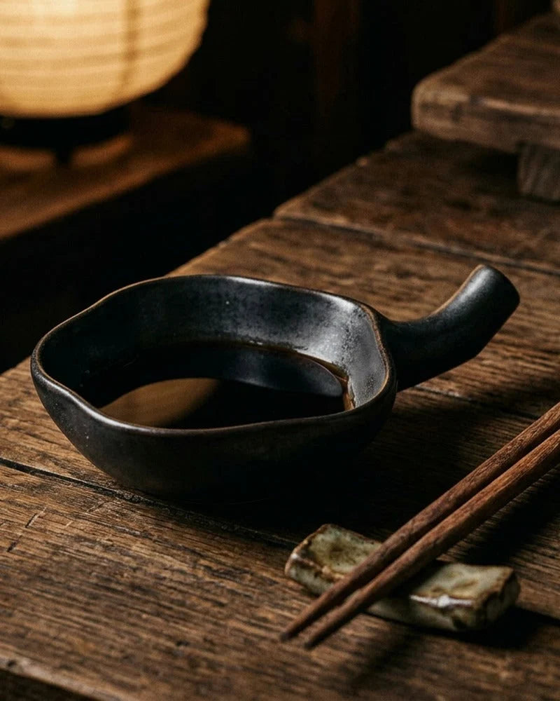Japanese Watashi Ceramic Sauce Bowl with Chopsticks Holder - alternate angle from Japanese Kitchen Supply