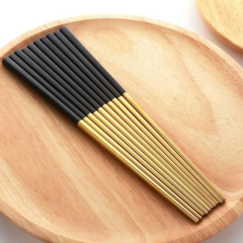 Japanese Yaizu Stainless Steel Chopsticks Set of 5 Pairs Chopsticks & Cutlery Set - set view from Japanese Kitchen Supply