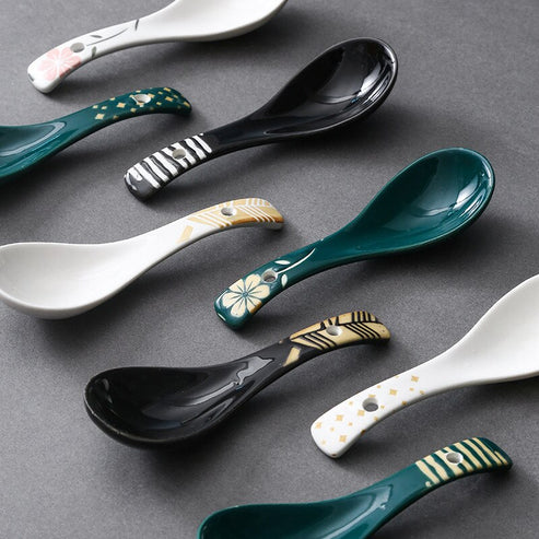 Japanese Yumiko Ceramic Spoon - Soup, Ramen & Dessert Spoon - product detail view from Japanese Kitchen Supply