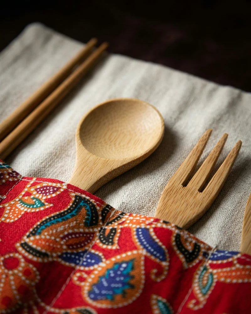 Kinami Bamboo BBQ Cutlery Set detail photo