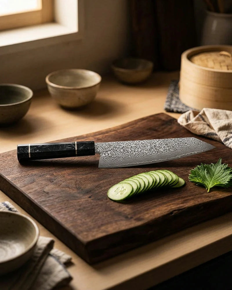 Kiritsuke Octagons Damascus Knife 23 cm - Style 3 lifestyle photo