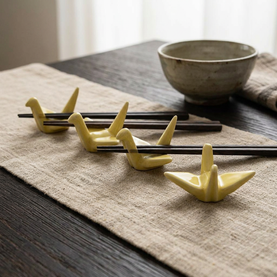 4 Chopstick Holders Origami Yellow lifestyle photo