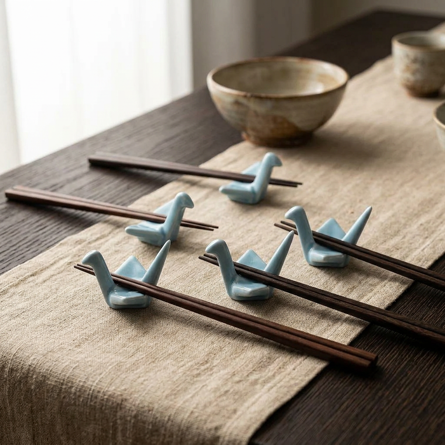 4 Chopstick Holders Origami Light Blue lifestyle photo