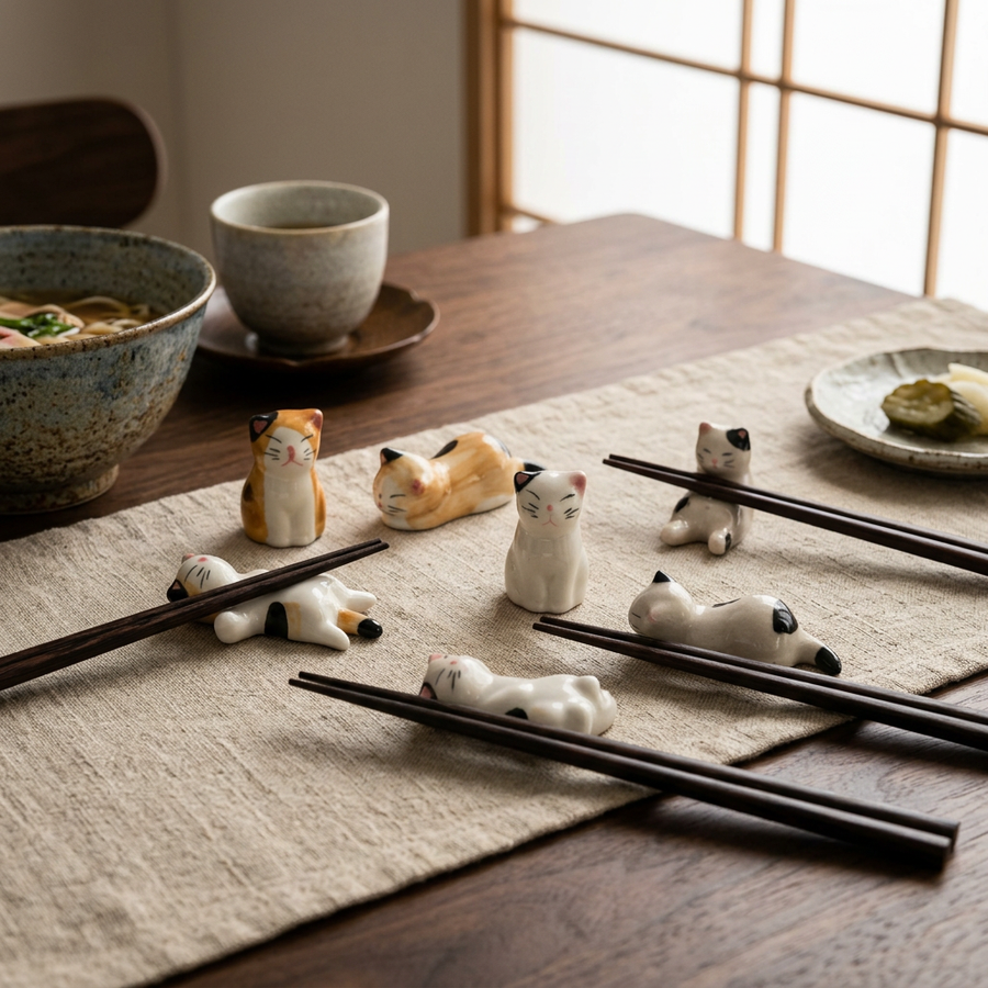 6 Chopstick Holders Cats ( 2 colors) lifestyle photo