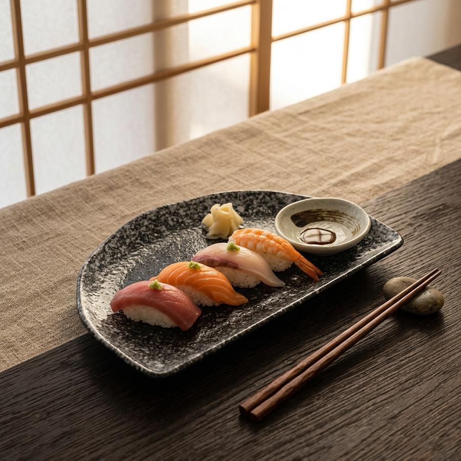 Aiko Pottery and Porcelain Sushi Plate lifestyle photo