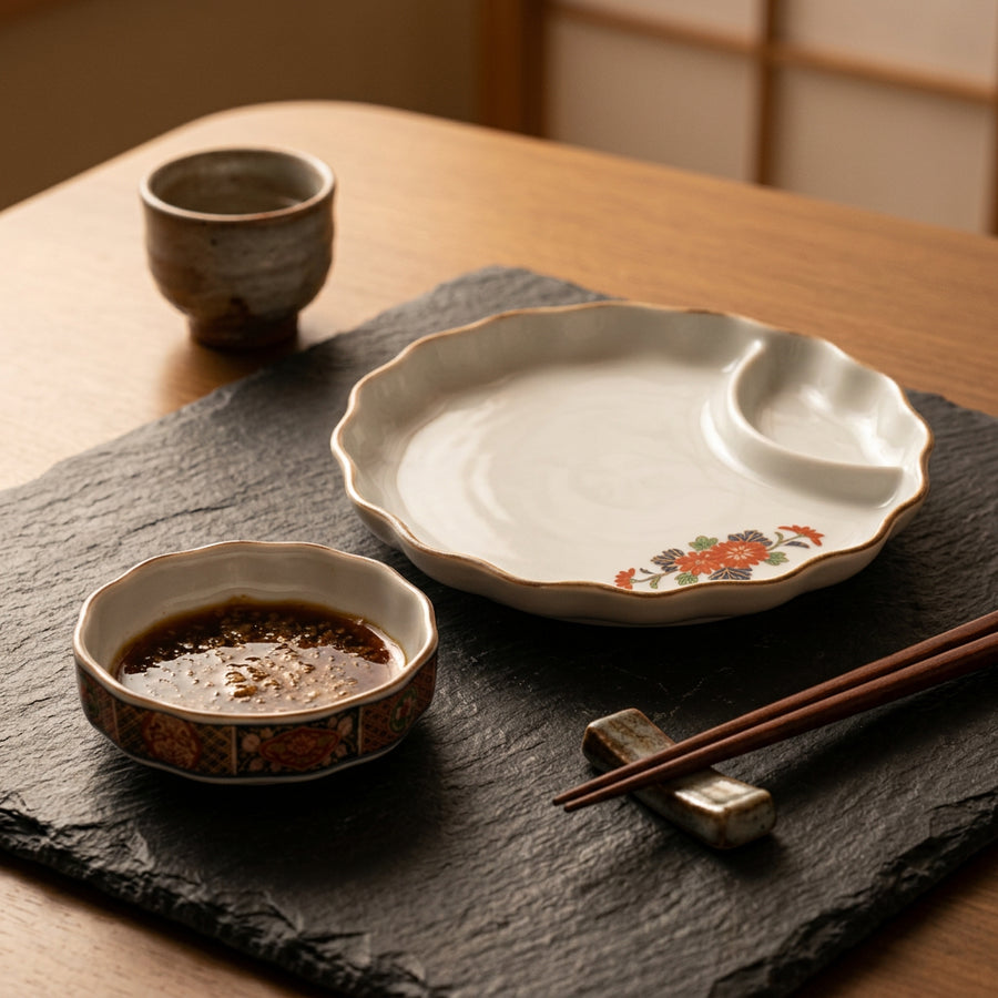 Plate with Sauce Bowl Nyū, Set of 4 Colors and 4 Sizes lifestyle photo