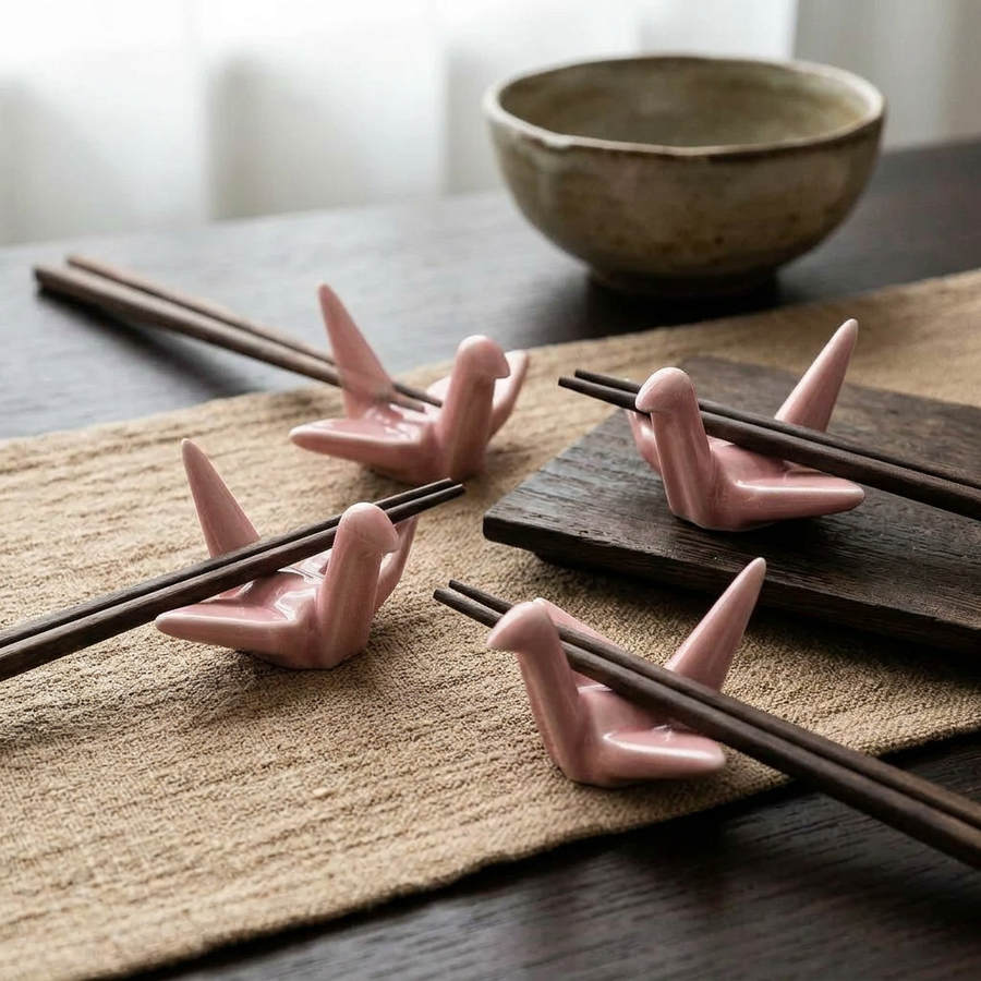 4 Chopsticks Holders Origami Pink lifestyle photo