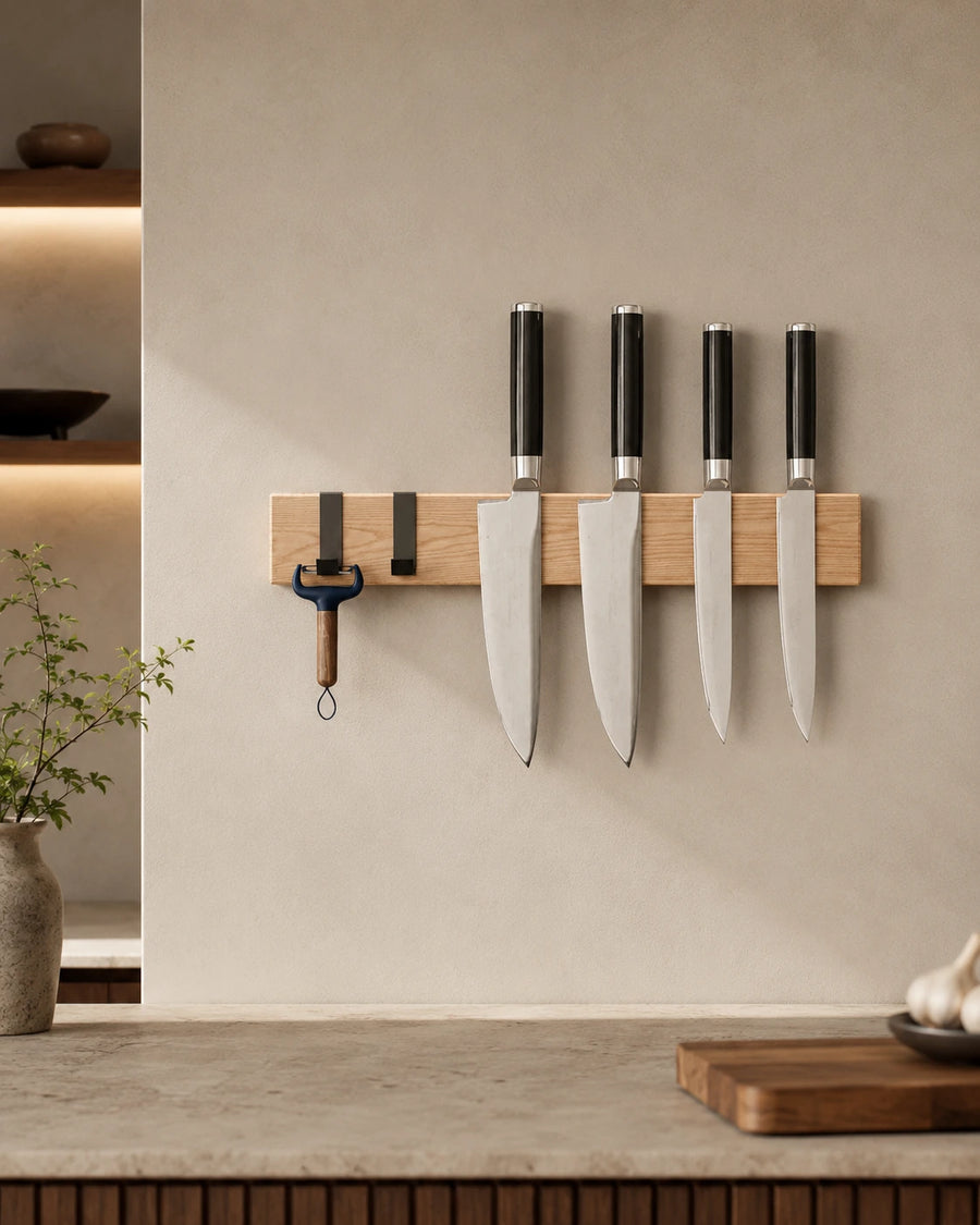 Beech Wood Magnetic Knife Rack – Wall Mounted Knife Holder