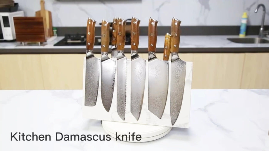 8-Piece Professional VG10 Damascus Knife Set with Triple-Riveted Wood Handle VG10 Damascus kitchen knife set gallery image 13