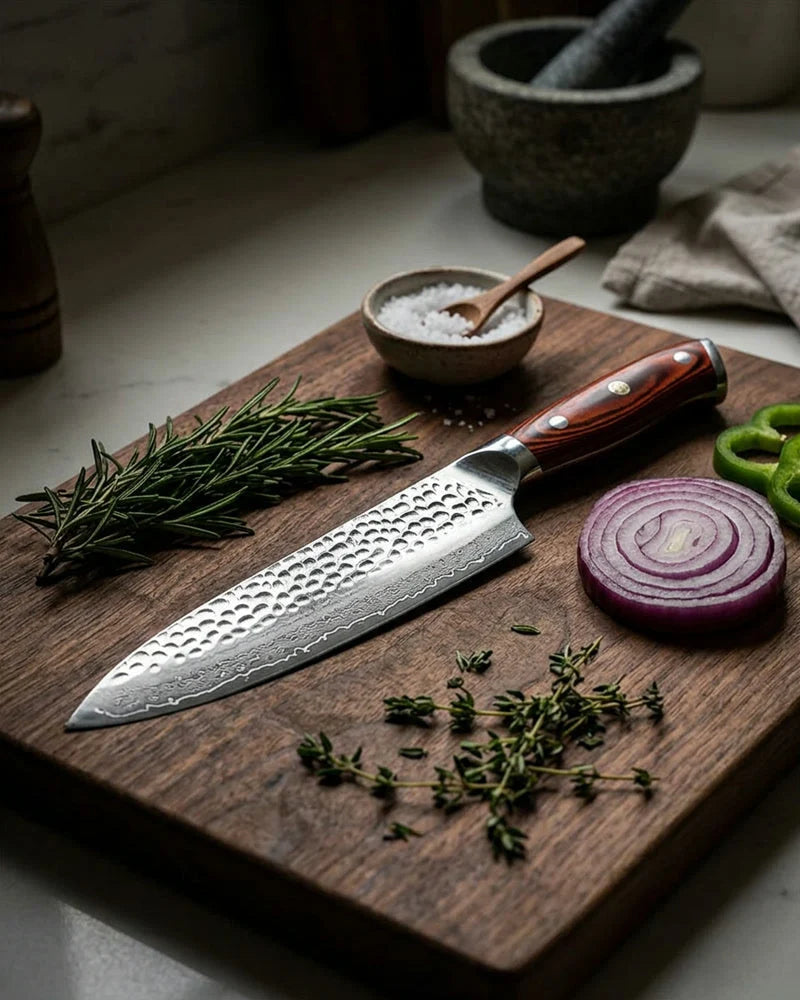 Mahogany Red Damascus Chef Knife 20 cm lifestyle photo