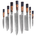 8-Piece VG10 Damascus Knife Set with Blue Honeycomb Resin Handle