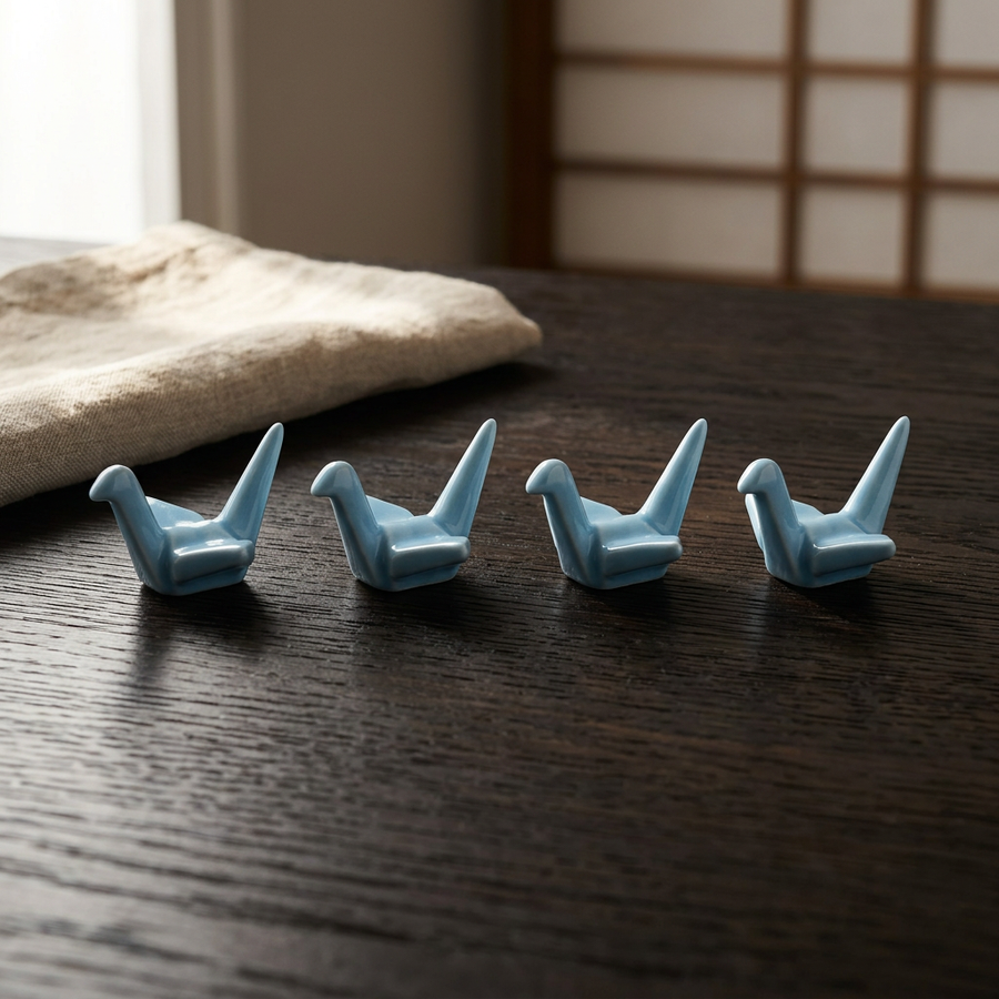 4 Chopstick Holders Origami Light Blue product image