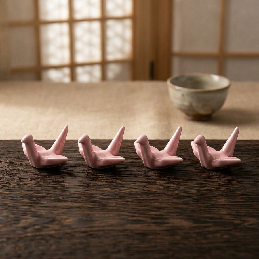 4 Chopsticks Holders Origami Pink product image
