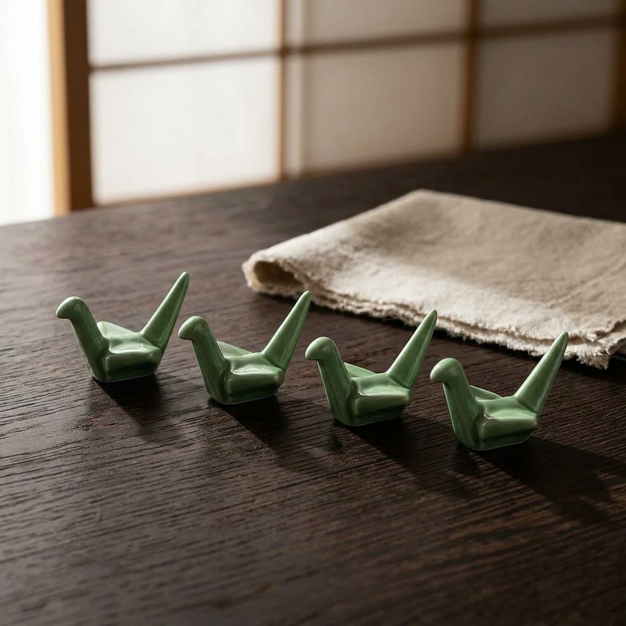 4 Chopstick Holders Origami Green product image