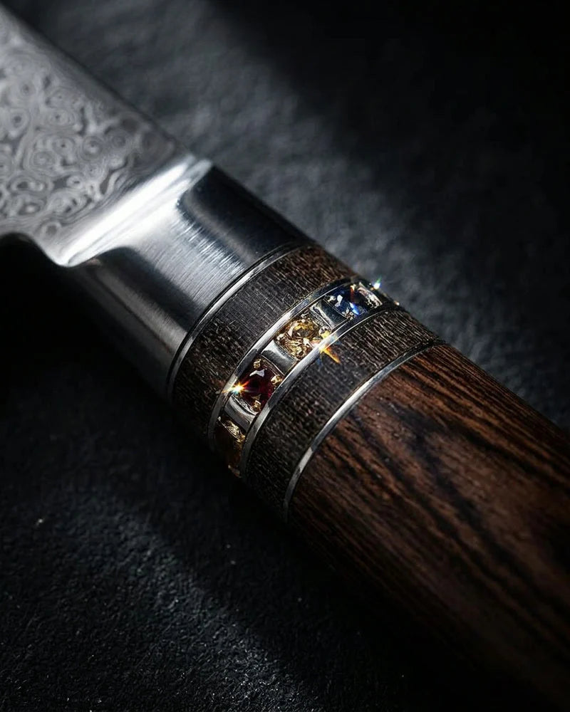 Micarta Jewels Damascus Chef Knife 20 cm detail photo