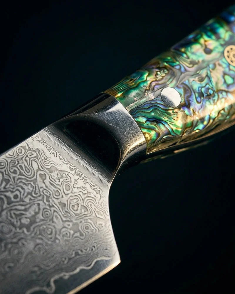 Mother of Pearl Jewels Damascus Chef Knife 20 cm detail photo