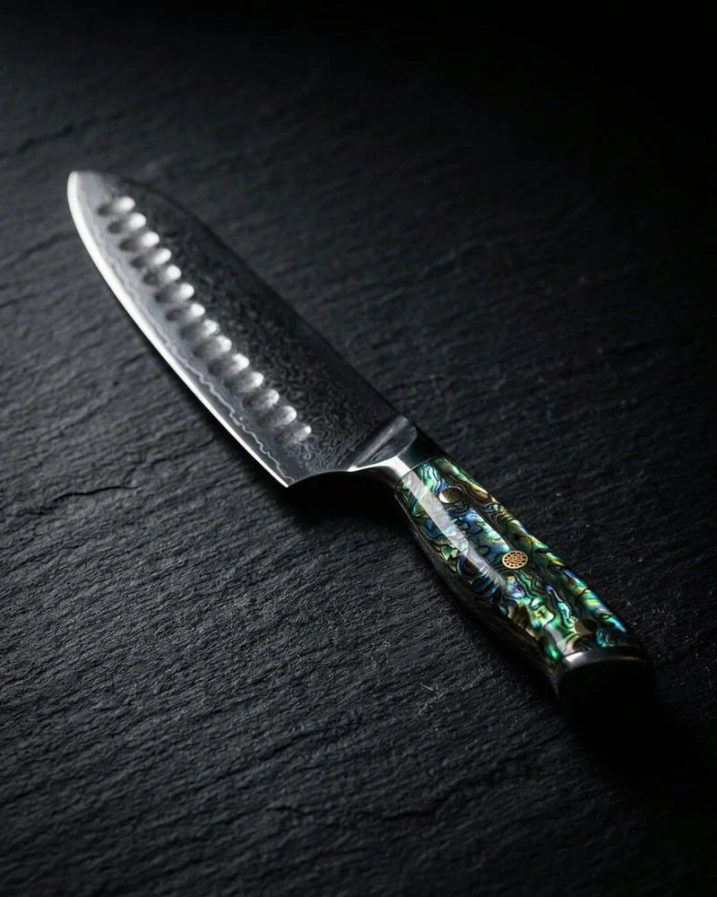 Mother of Pearl Jewels Damascus Santoku Knife 18cm product photo