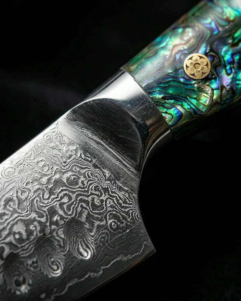 Mother of Pearl Jewels Damascus Santoku Knife 18cm detail photo