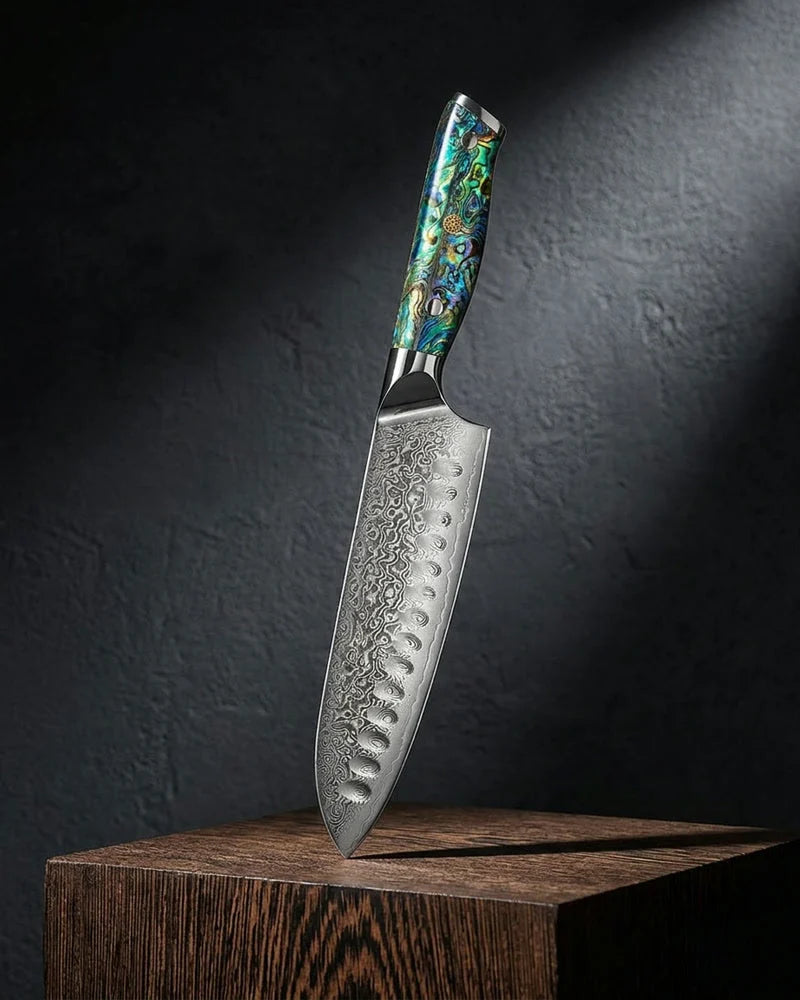 Mother of Pearl Jewels Damascus Santoku Knife 18cm product image