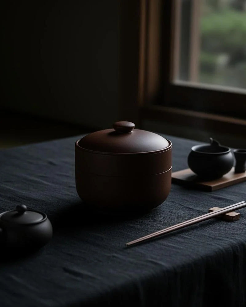 Netsume Ai Ceramic Matcha Storage Jar lifestyle photo