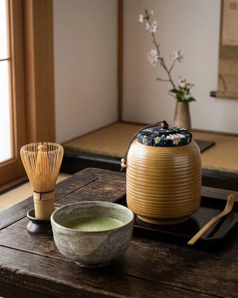Netsume Ryu Handmade Matcha Storage Jar lifestyle photo