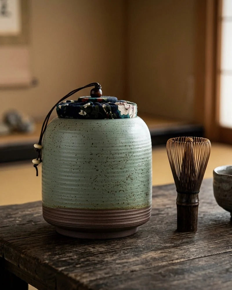 Netsume Sakura Handmade Matcha Storage Jar lifestyle photo