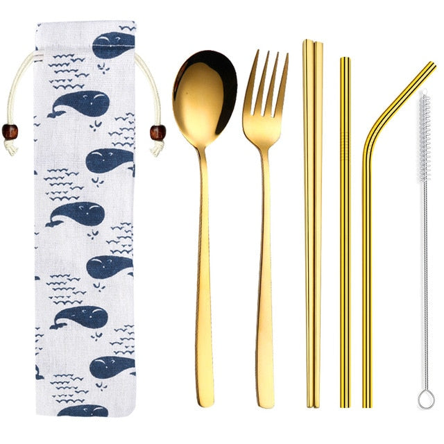 Ochiai Stainless Steel Chopsticks & Cutlery Set - Japanese Flatware - Black from Japanese Kitchen Supply