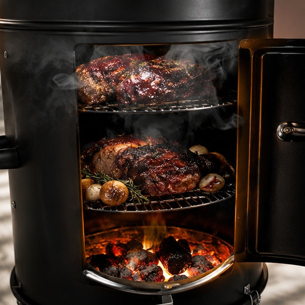 3-Layer Vertical Charcoal Smoker – Round Barrel BBQ Smoker & Grill