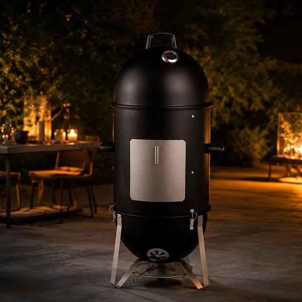 3-Layer Vertical Charcoal Smoker – Round Barrel BBQ Smoker & Grill