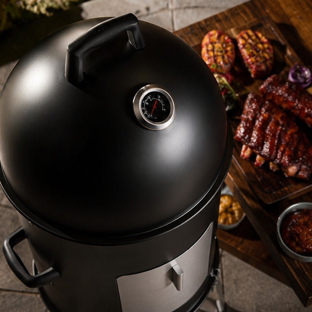 3-Layer Vertical Charcoal Smoker – Round Barrel BBQ Smoker & Grill