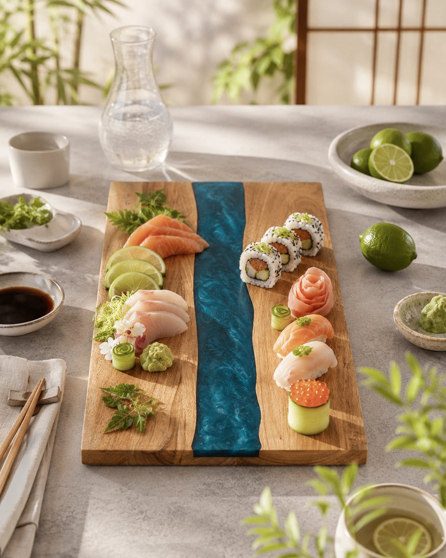 Blue Resin Acacia Wood Cutting & Serving Board