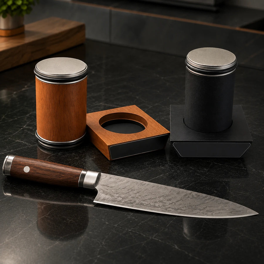 Four-Angle Magnetic Rolling Knife Sharpener – 400/1000 Grit - Wood Four-Angle Sharpener (400/1000 Included) product photo 1