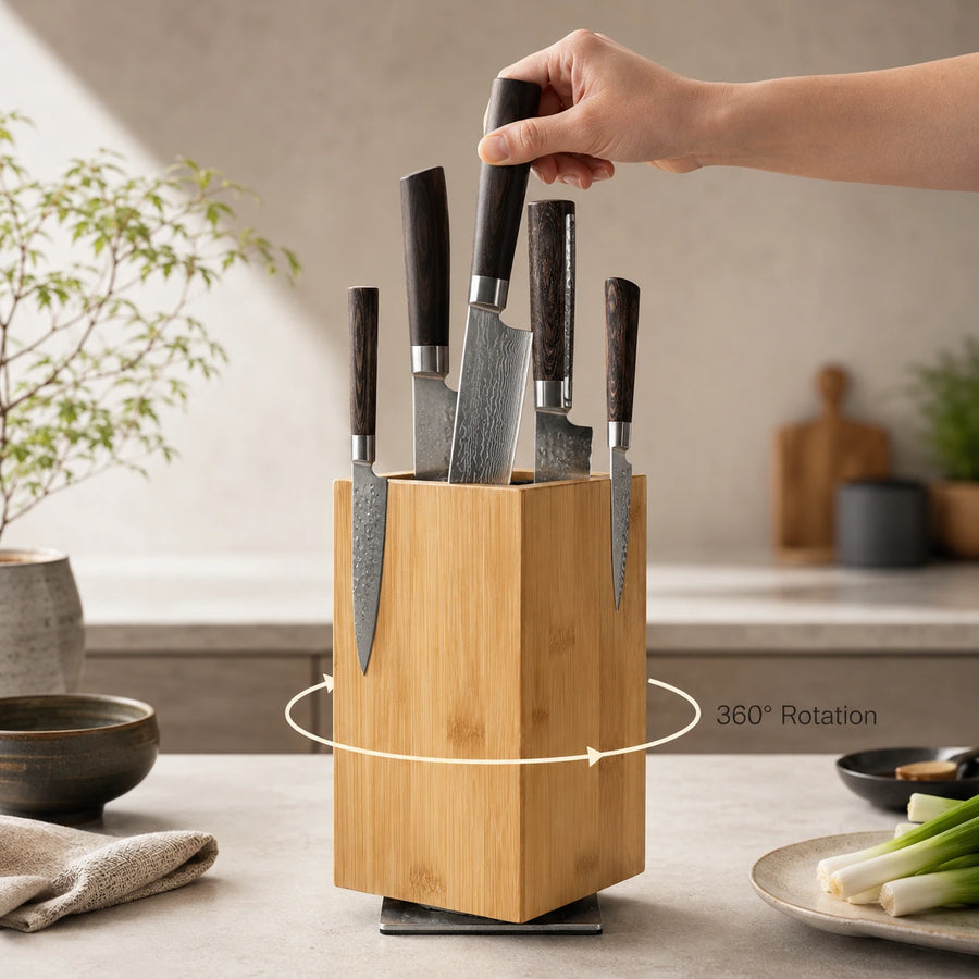 360° Rotating Wooden Magnetic Knife Block