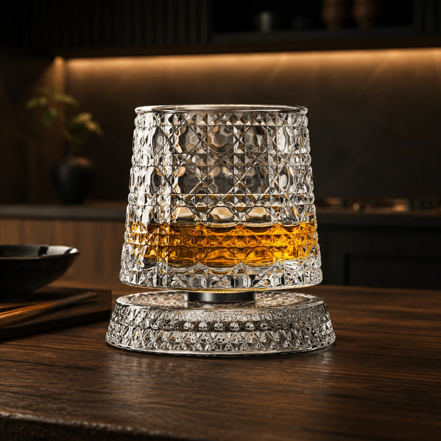 Rotating Whiskey Glass with Crystal Base