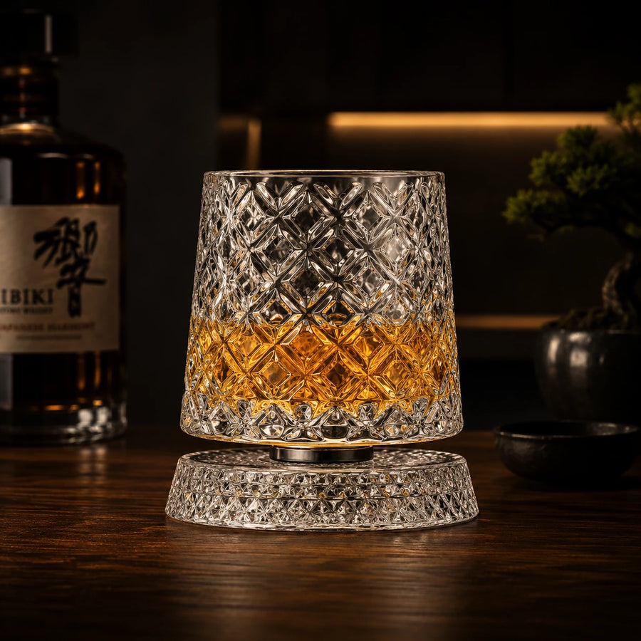 Rotating Whiskey Glass with Crystal Base