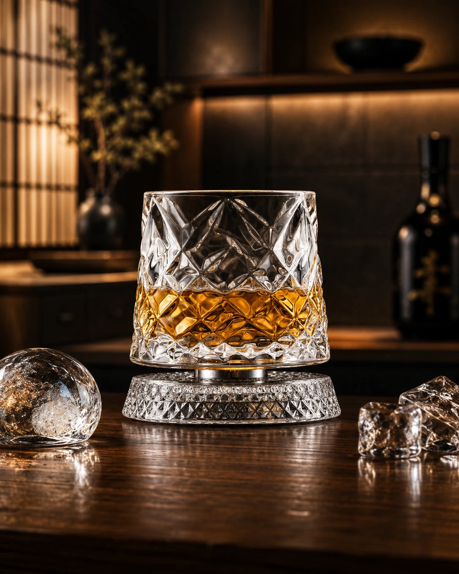 Rotating Whiskey Glass with Crystal Base